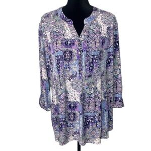 Roz & Ali - Purple Patchwork Patterned Stretchy Top - Size 2X